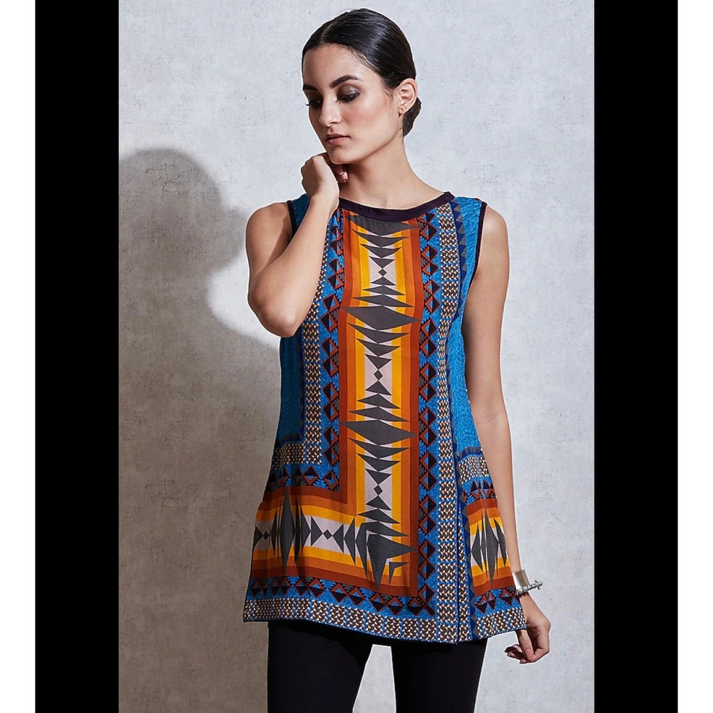 Ritu Kumar NWT Kurti Tunic Top L Geometric Print 100% Viscose Designer